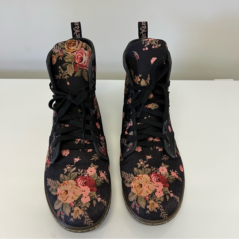Dr. Martens Black Floral Lace-Up Ankle Boots
